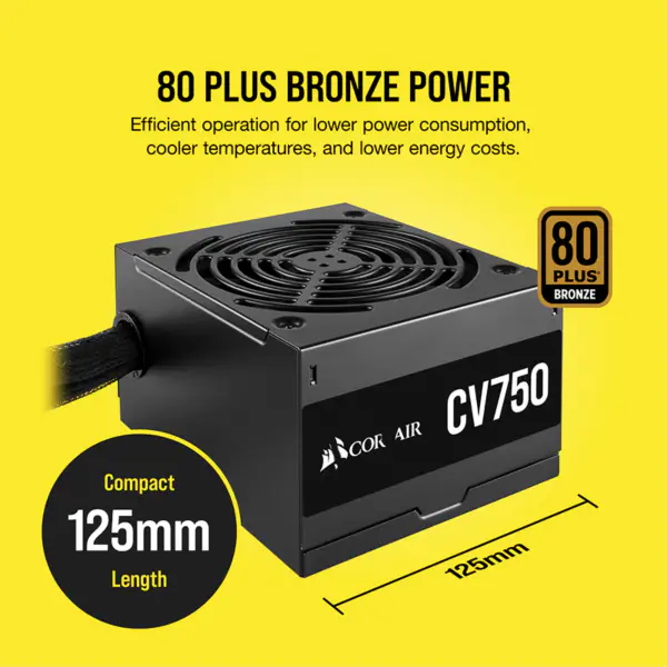 Cors Air Power Pc tápegység Cv750 750w Atx magas tápegység 80plus alacsony zajszintű ventilátor Rps0146
