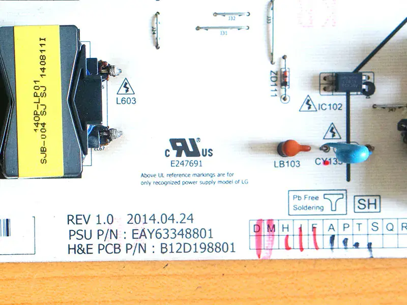 LG 55EC9300-CA EAY63348801 áramköri lap