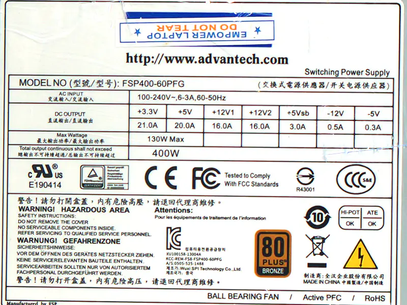 Advantech FSP400-60PFG PS8-400ATX-ZE tápegység