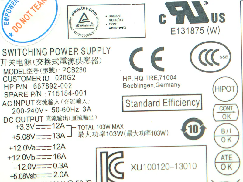 HP D13-180P1A PCE018 tápegység