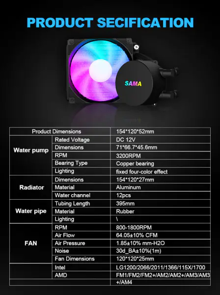 Sama 120mm folyékony Cpu hűtők Cpu folyadékhűtő vízhűtő Cpu Cpu Pc Gaming Case számára