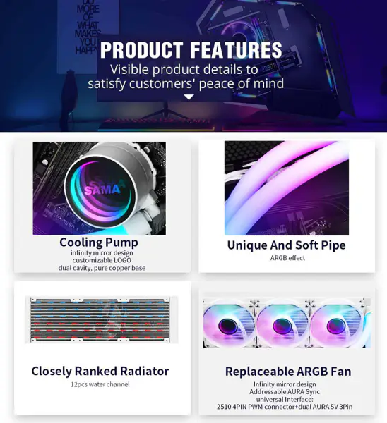Sama Argb Infinity Mirror Tube 5v alaplapi szinkronizálás All In One Pc Cpu folyadékhűtő vízhűtés