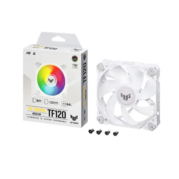 AsUs Tuf Gaming White Tf120 Pc ventilátor Pure White Design Argb ventilátor Pwm hőmérséklet-szabályozás Sebességszabályozás Kétrétegű Led Array